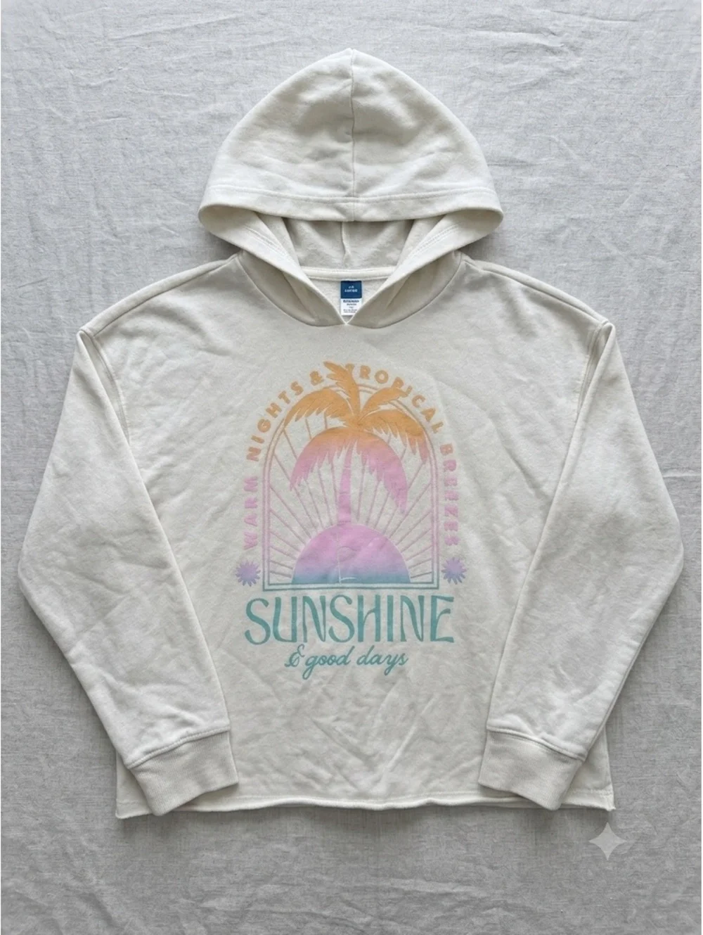 Old Navy XL (14-16) White Hoodie with Tropical Sunshine Graphic Print
